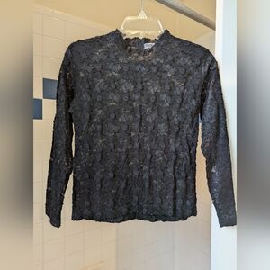 Women Black Textured Floral Lace blouse Size XS